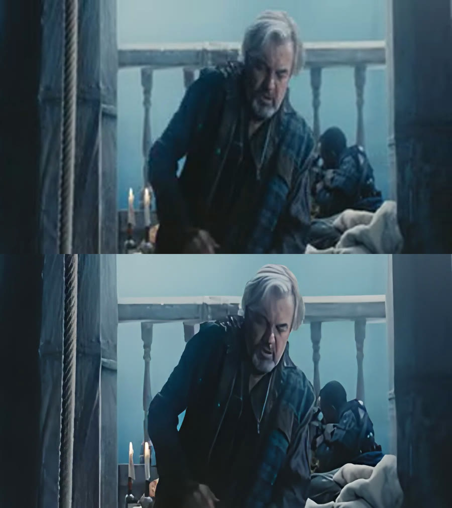 実写動画の前後比較(上:元動画320x180、下:高画質化後1280x720)